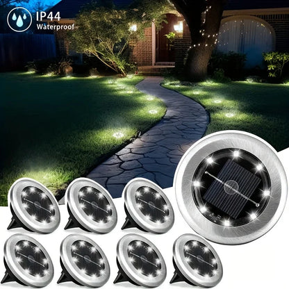 8 Pcs 8LED Solar Power Disk Light Outdoor, Solar Led Lamp