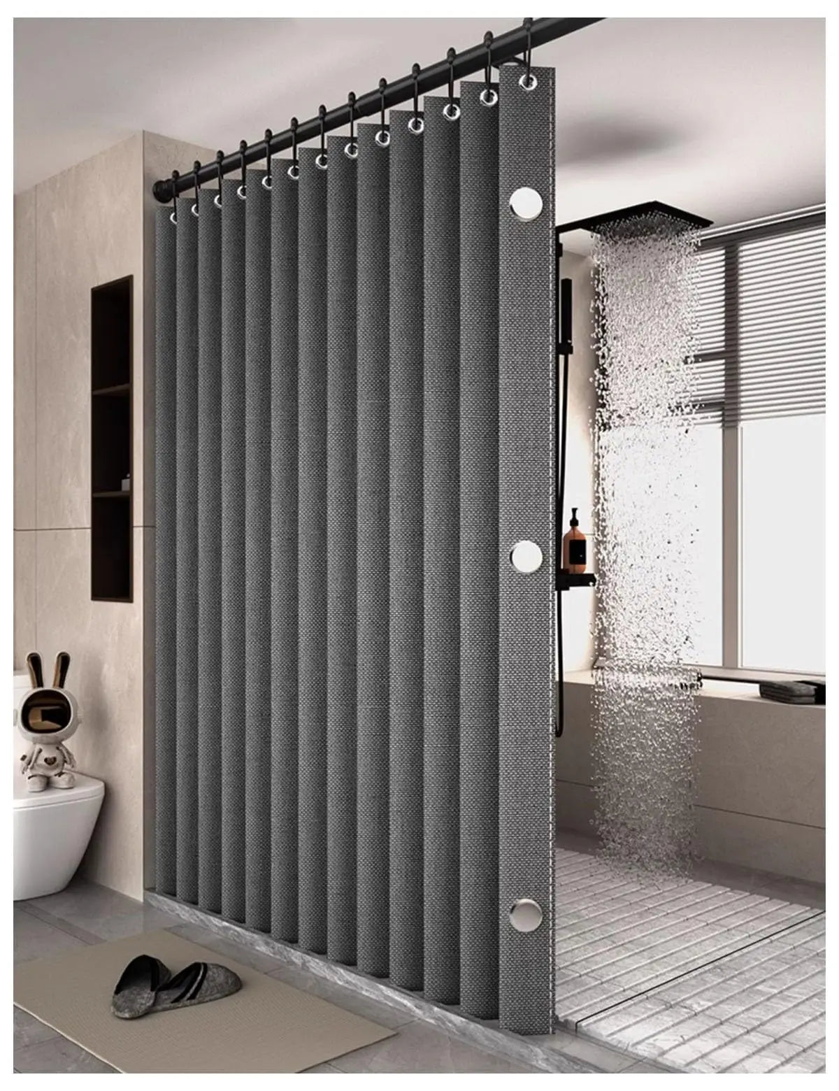 Bathroom Folding Linen Shower Curtain with Magnets Waterproof