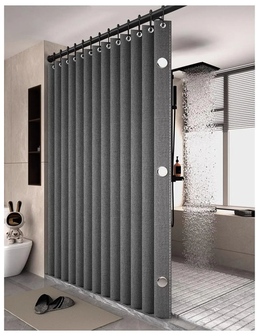 Bathroom Folding Linen Shower Curtain with Magnets Waterproof