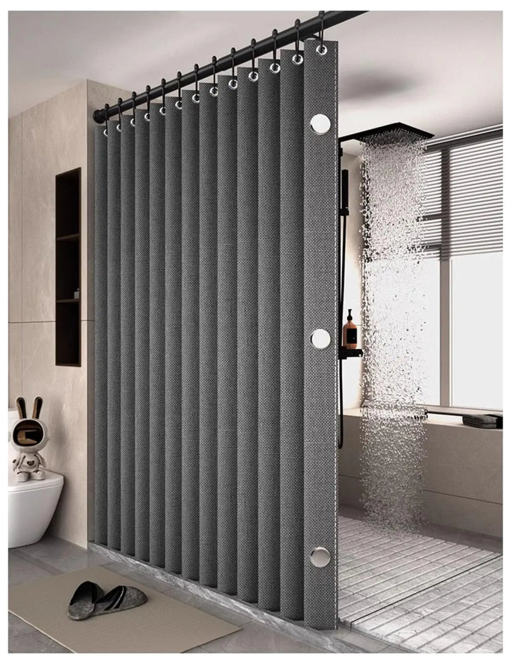 Bathroom Folding Linen Shower Curtain - Magnetic & Waterproof
