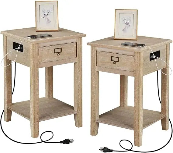 Rustic Farmhouse Accent End Table with Drawers