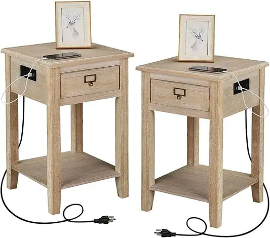 Rustic Farmhouse Accent End Table with Drawers