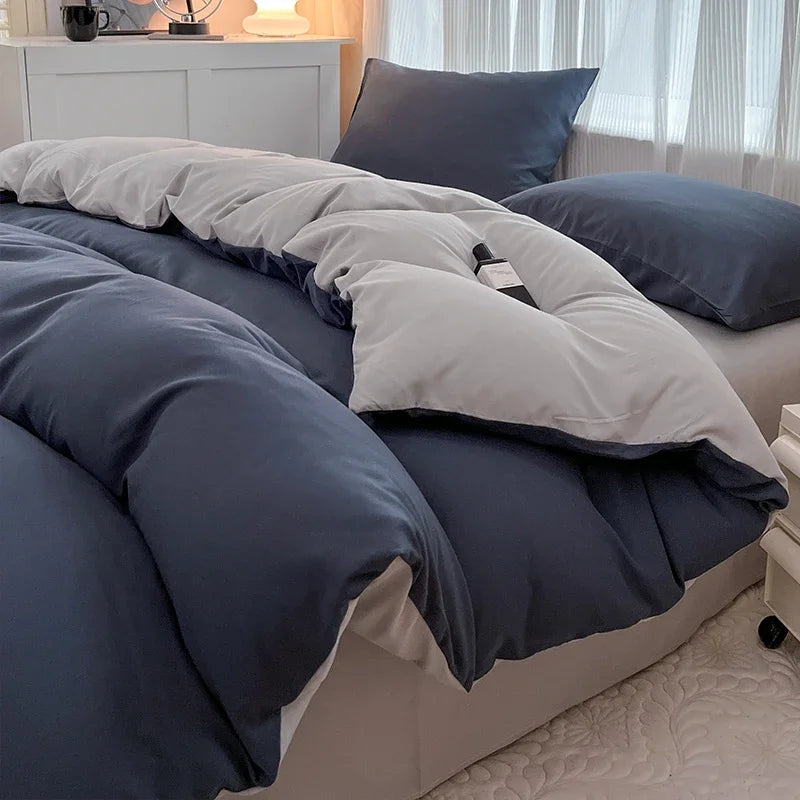 2-side Solid Color Brush Fabric Bed Set