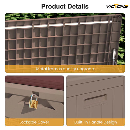 Resin Deck Box with cushion, Waterproof Storage Box w/Padlock