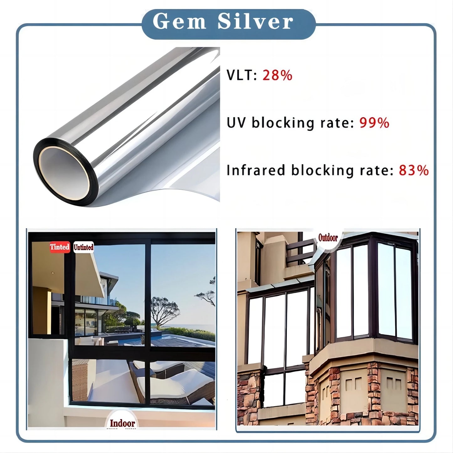 Window Privacy Film One Way, Daytime Privacy Self-adhesive Vinyl