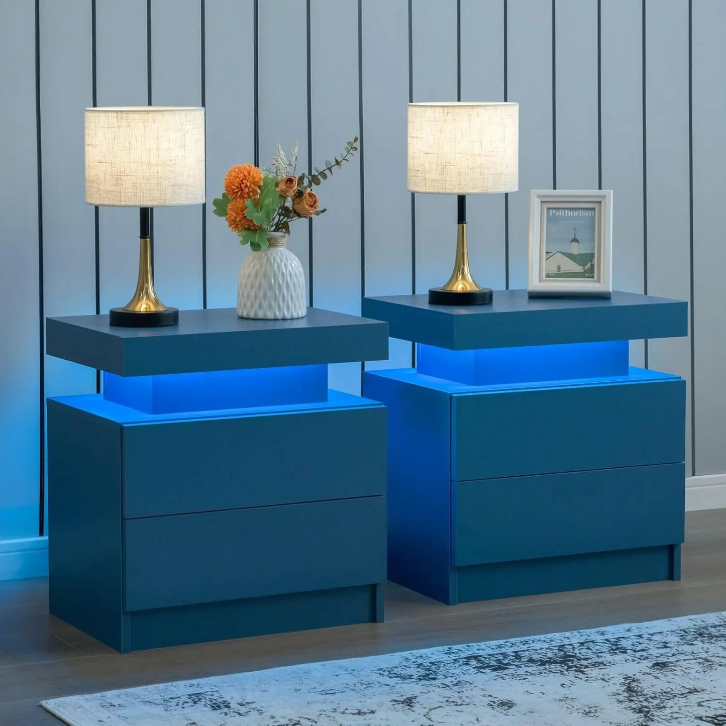 Set of 2 LED Nightstand with 2 Drawers