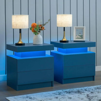 Set of 2 LED Nightstand with 2 Drawers