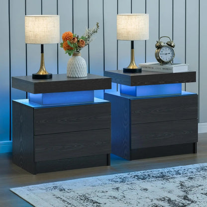 Set of 2 LED Nightstand with 2 Drawers