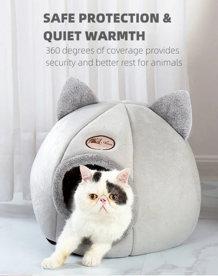 Pet bed with cat ears - Warm Plush Cat Condo & Dog Bed
