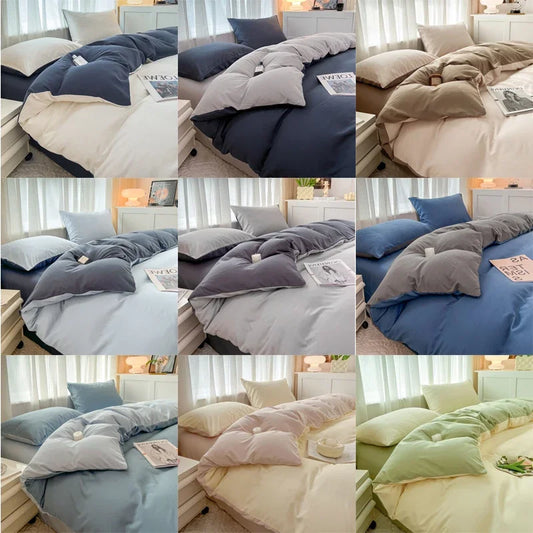 2-side Solid Color Brush Fabric Bed Set