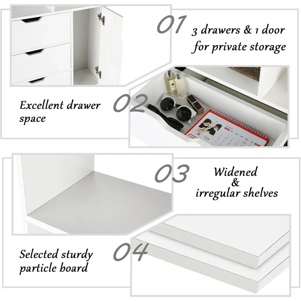 71 Inch Wooden Bookcase with 3 Drawers & Door