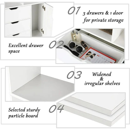 71 Inch Wooden Bookcase with 3 Drawers & Door