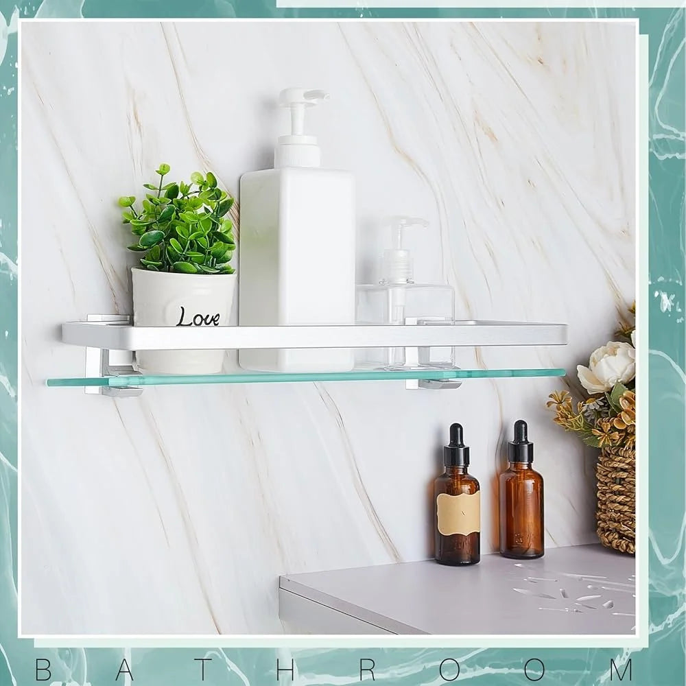Bathroom Glass Corner Shelf 2 Pieces Wall Mounted Storage
