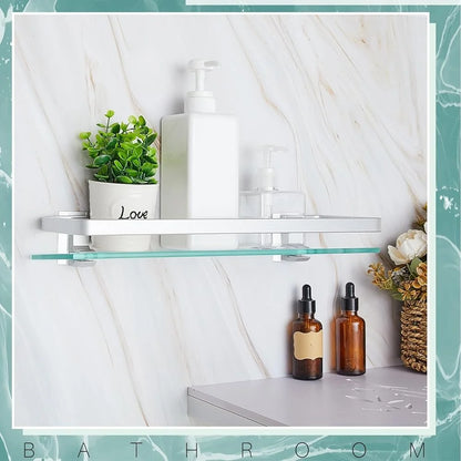 Bathroom Glass Corner Shelf 2 Pieces Wall Mounted Storage