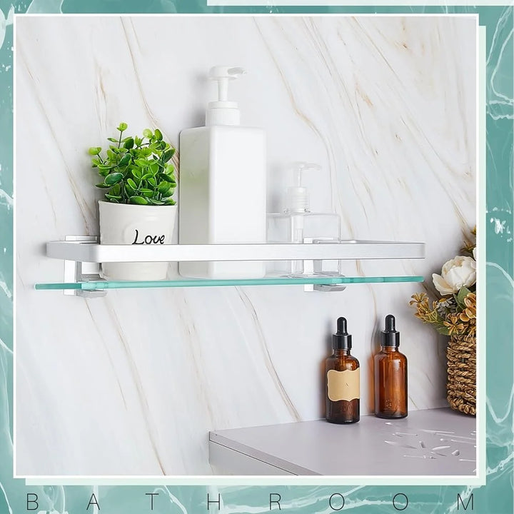 Bathroom Glass Corner Shelf 2 Pieces - Wall Mounted Storage