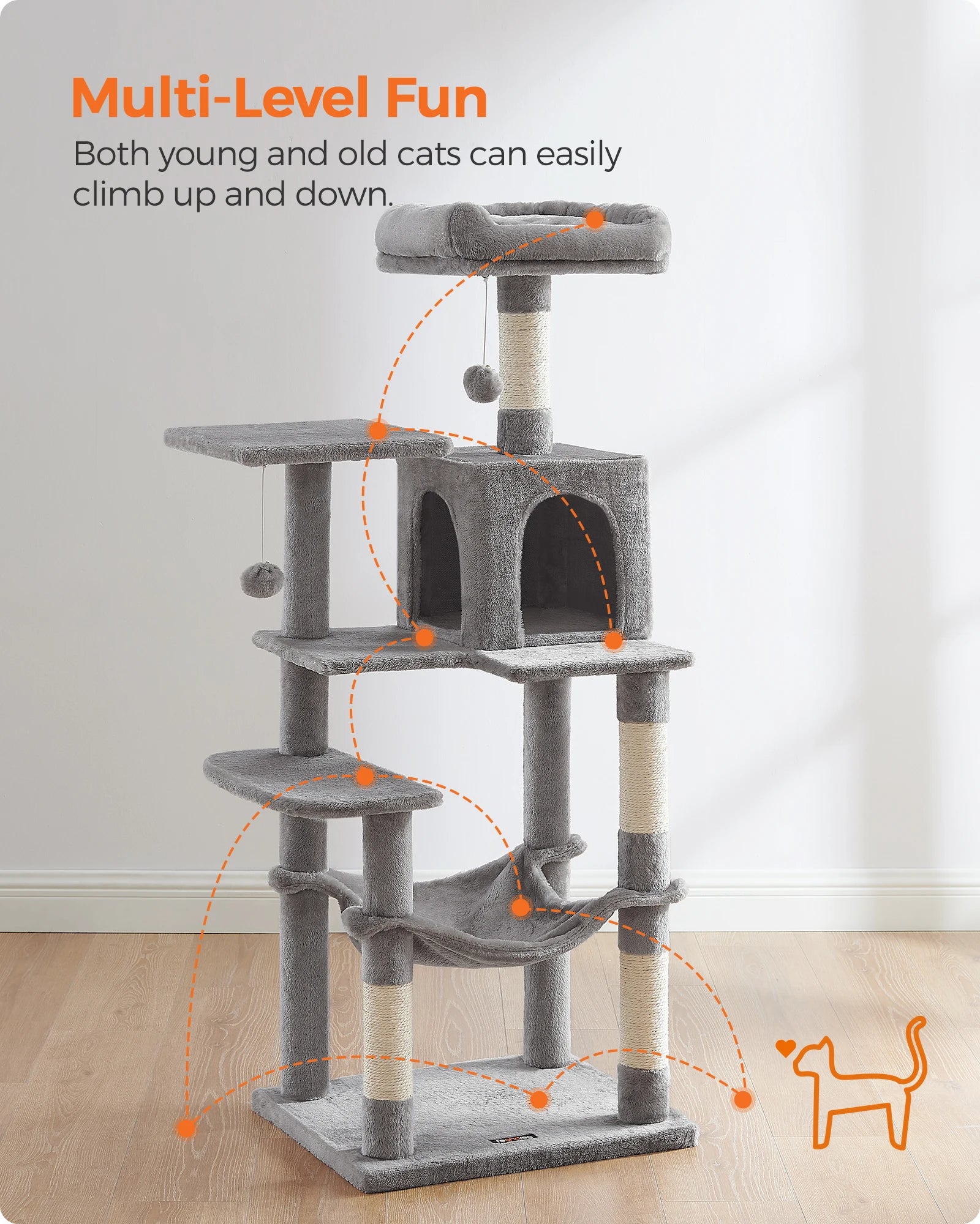 Feandrea Cat Tree 56.3-Inch - Multi-Level Cat Tower Condo