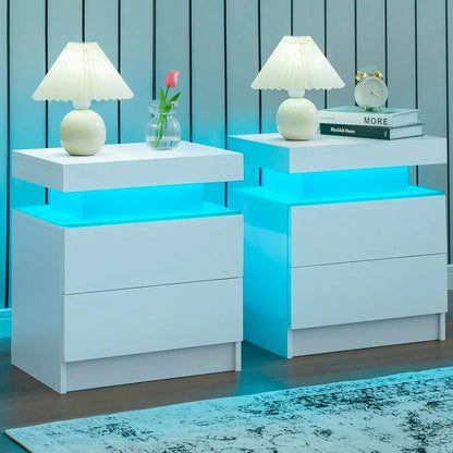 Set of 2 LED Nightstand with 2 Drawers