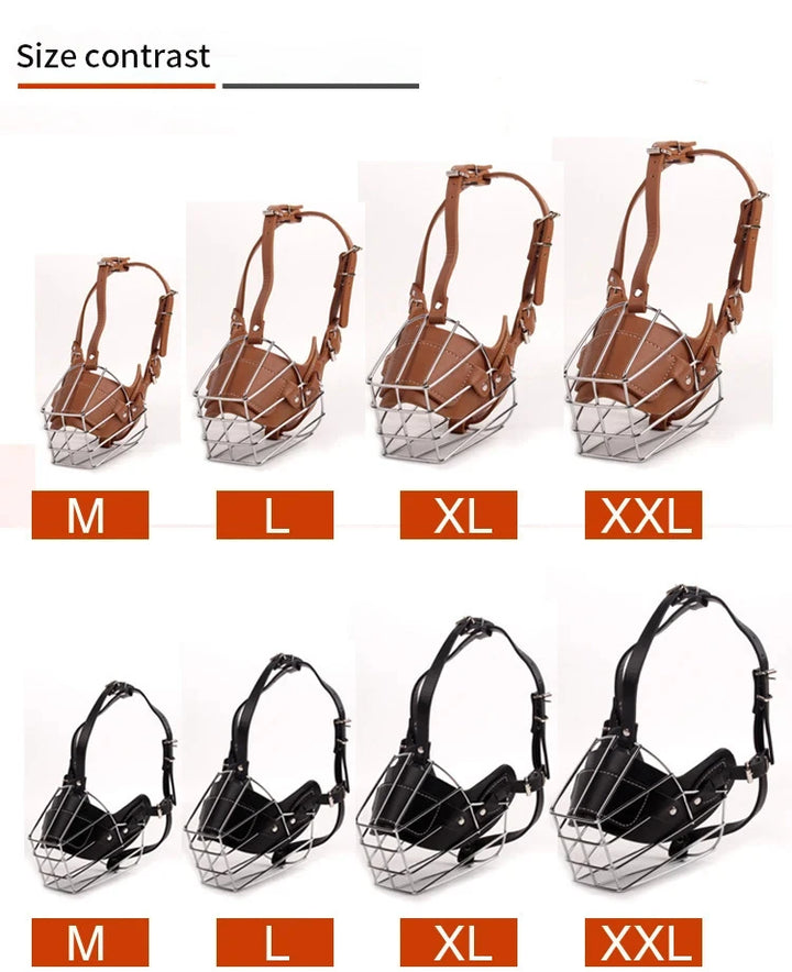 Dog Muzzle Anti Biting Mouth Mask - Leather & Metal Design