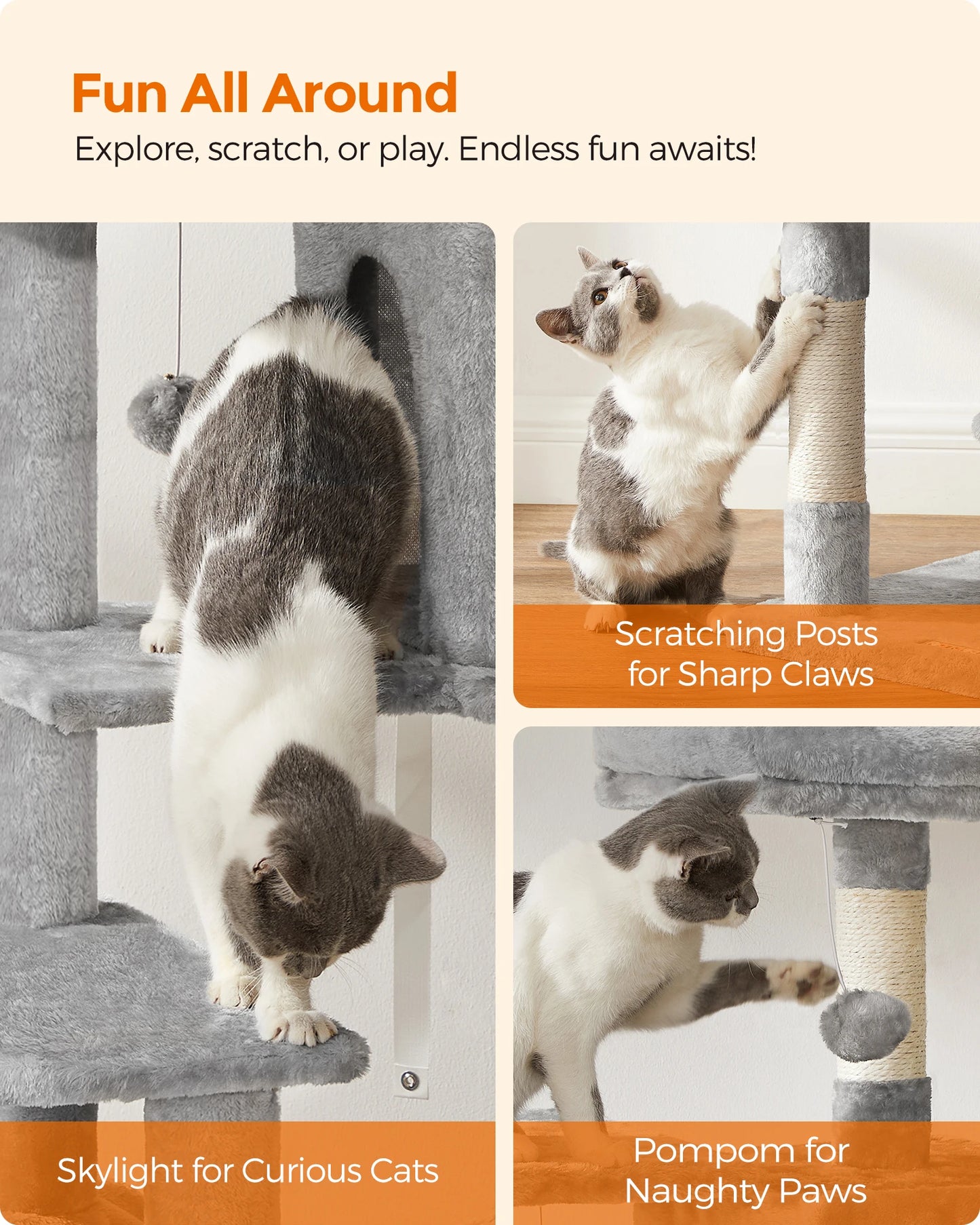Feandrea Cat Tree, 56.3-Inch Cat Tower for Indoor Cats
