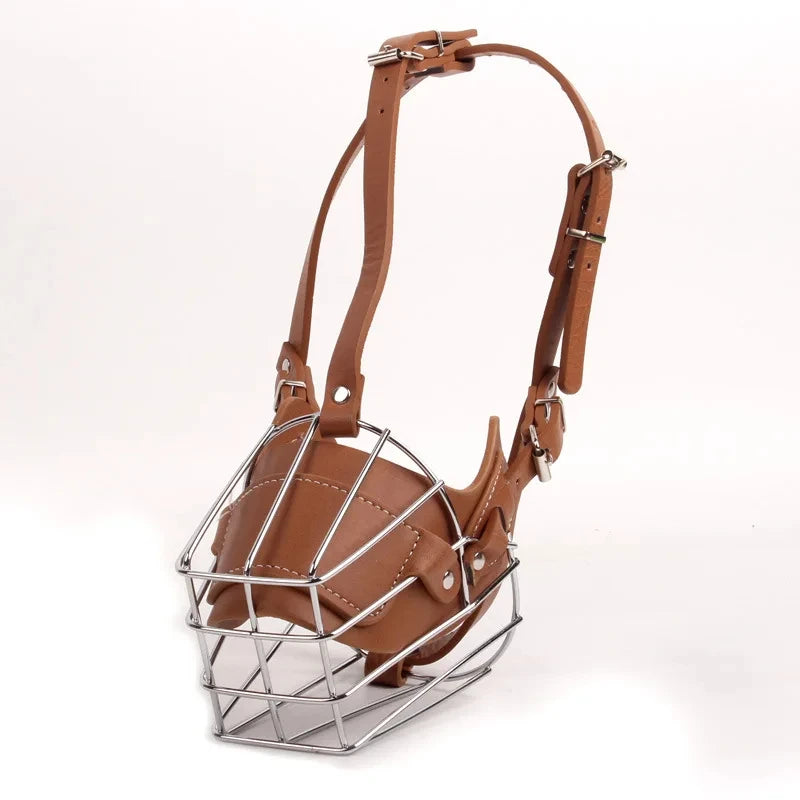 Dog Muzzle Anti Biting Pet Mouth Mask Adjustable & Breathable Leather Metal Muzzle