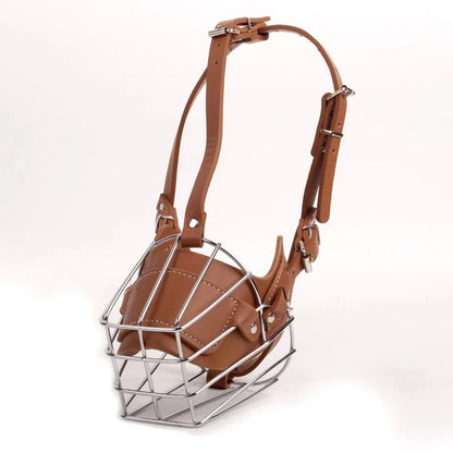 Dog Muzzle Anti Biting Pet Mouth Mask Adjustable & Breathable Leather Metal Muzzle