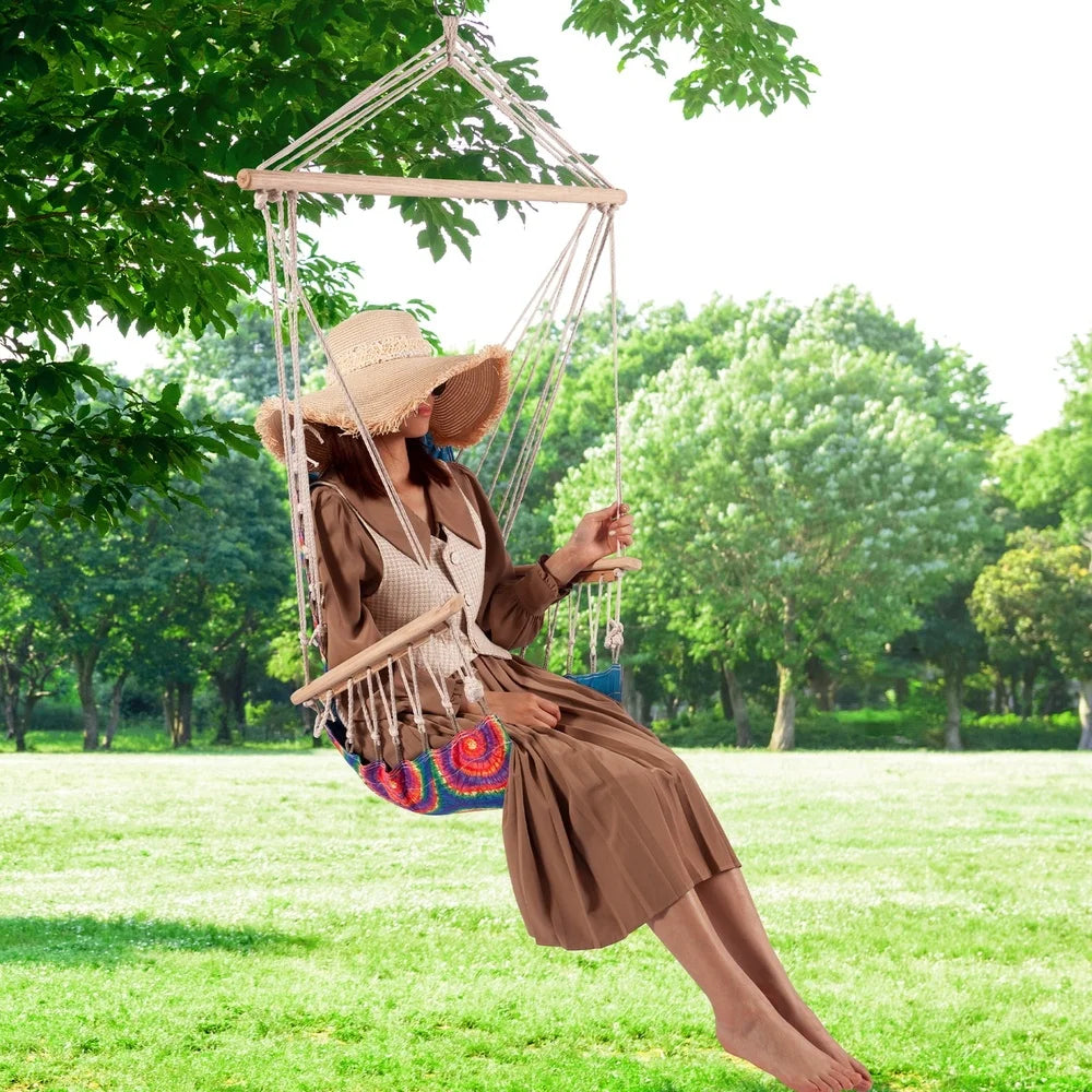 Hammock Chair with Pillow Wooden Arms, 275 lbs Capacity
