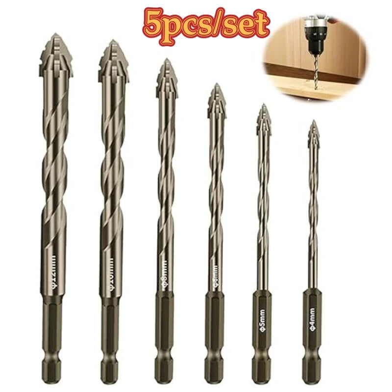 5PCS Four-edged Serrations Drill Bits Tungsten Carbide Masonry Drill Bit Set For Concrete Glass Brick Cement Tile Drilling Tools