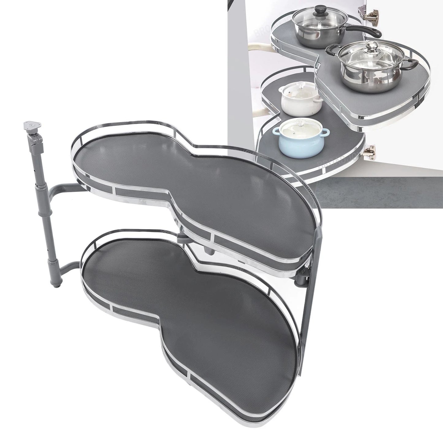 Blind Corner Cabinet Tray 2 Tier Height Adjustable, Swing Pull Out Organizer