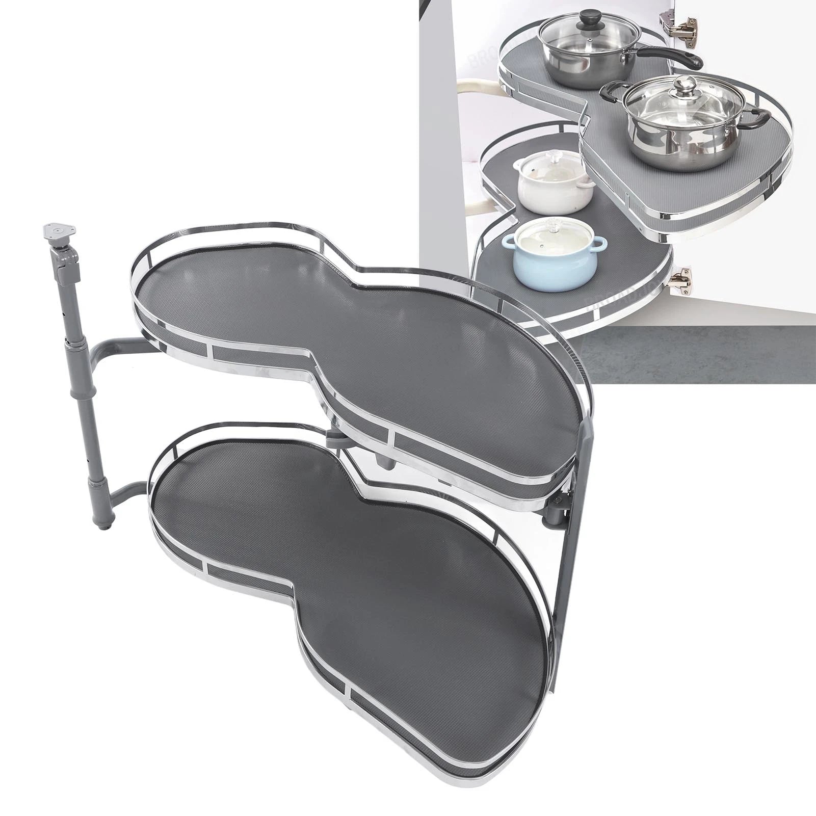 Blind Corner Cabinet Tray 2 Tier Height Adjustable, Swing Pull Out Organizer