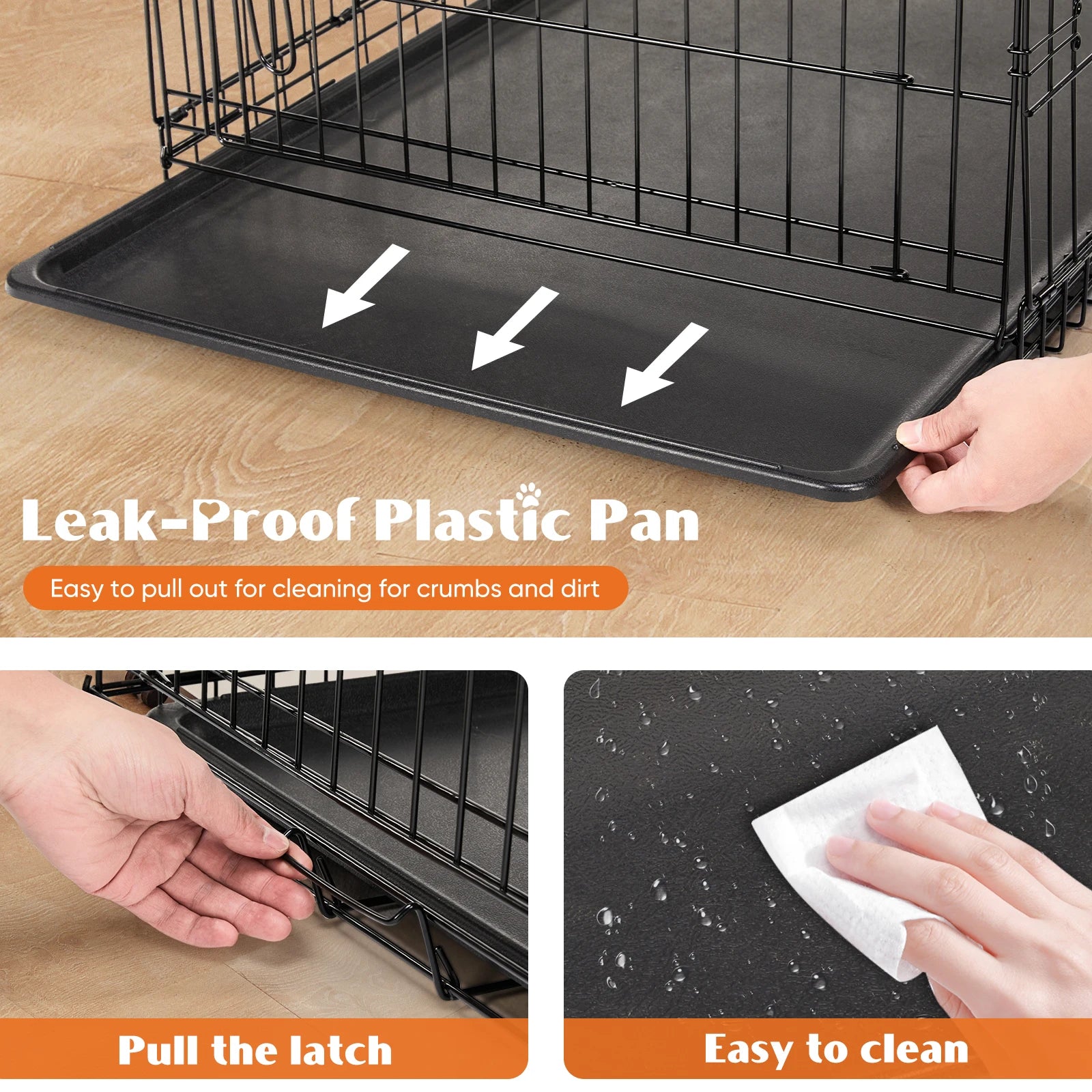 Double Door Folding Metal Wire Dog Cage - Secure Folding Crate