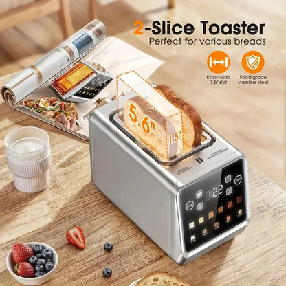 Beinilai 2 Slice, Stainless Steel Smart Digital Toasters w/Memory Function