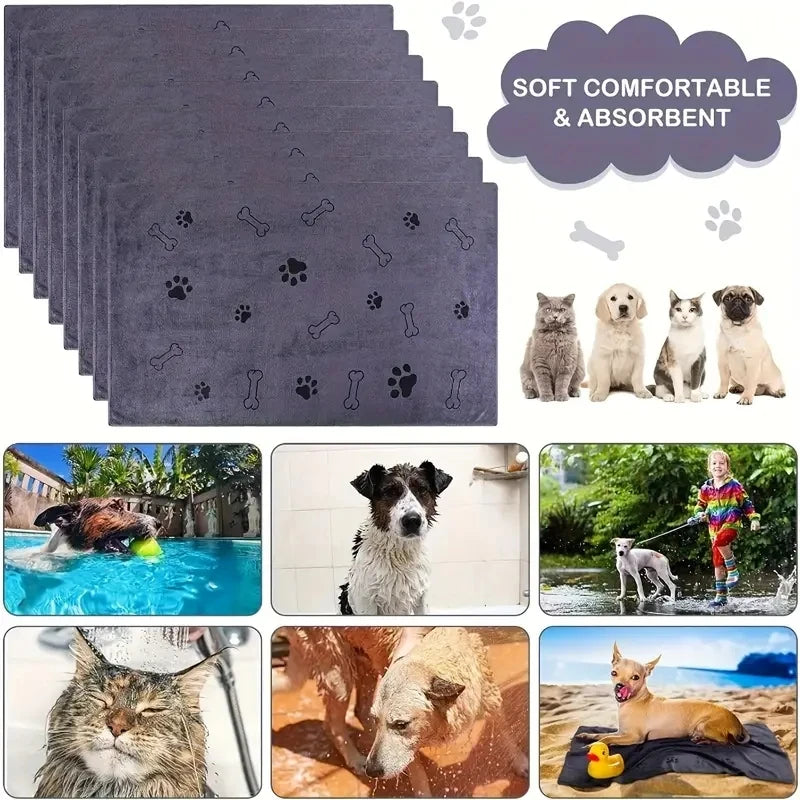 2pcs Soft Microfiber Dog Towels - Quick Dry, Absorbent Pet Bath & Grooming Towels