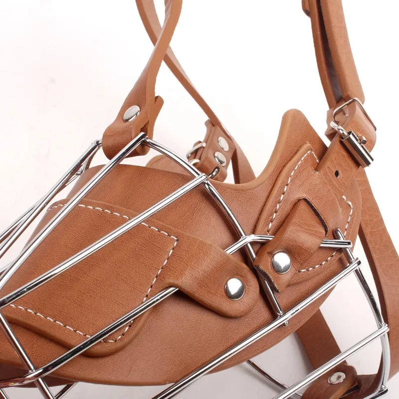 Dog Muzzle Anti Biting Pet Mouth Mask Adjustable & Breathable Leather Metal Muzzle