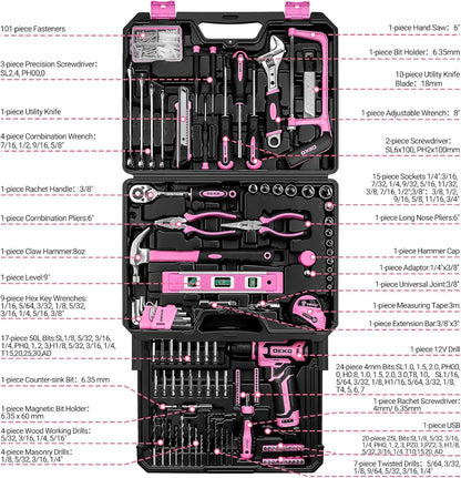 DEKO Home Mechanic Toolbox with 12V Power Cordless Drill