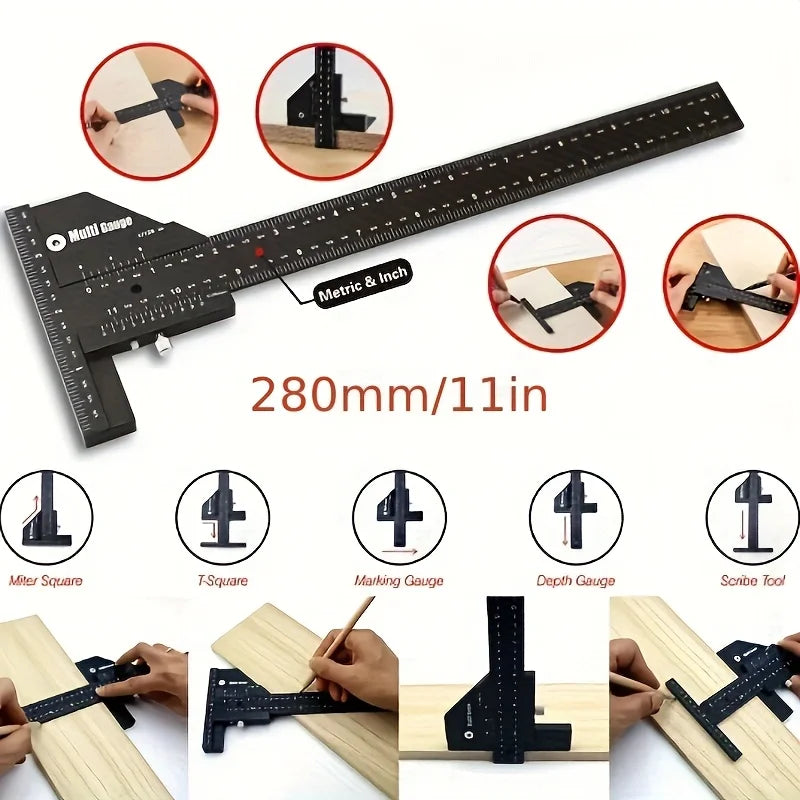 Multifunction 0-280mm Marking Depth T Ruler Measuring Tool