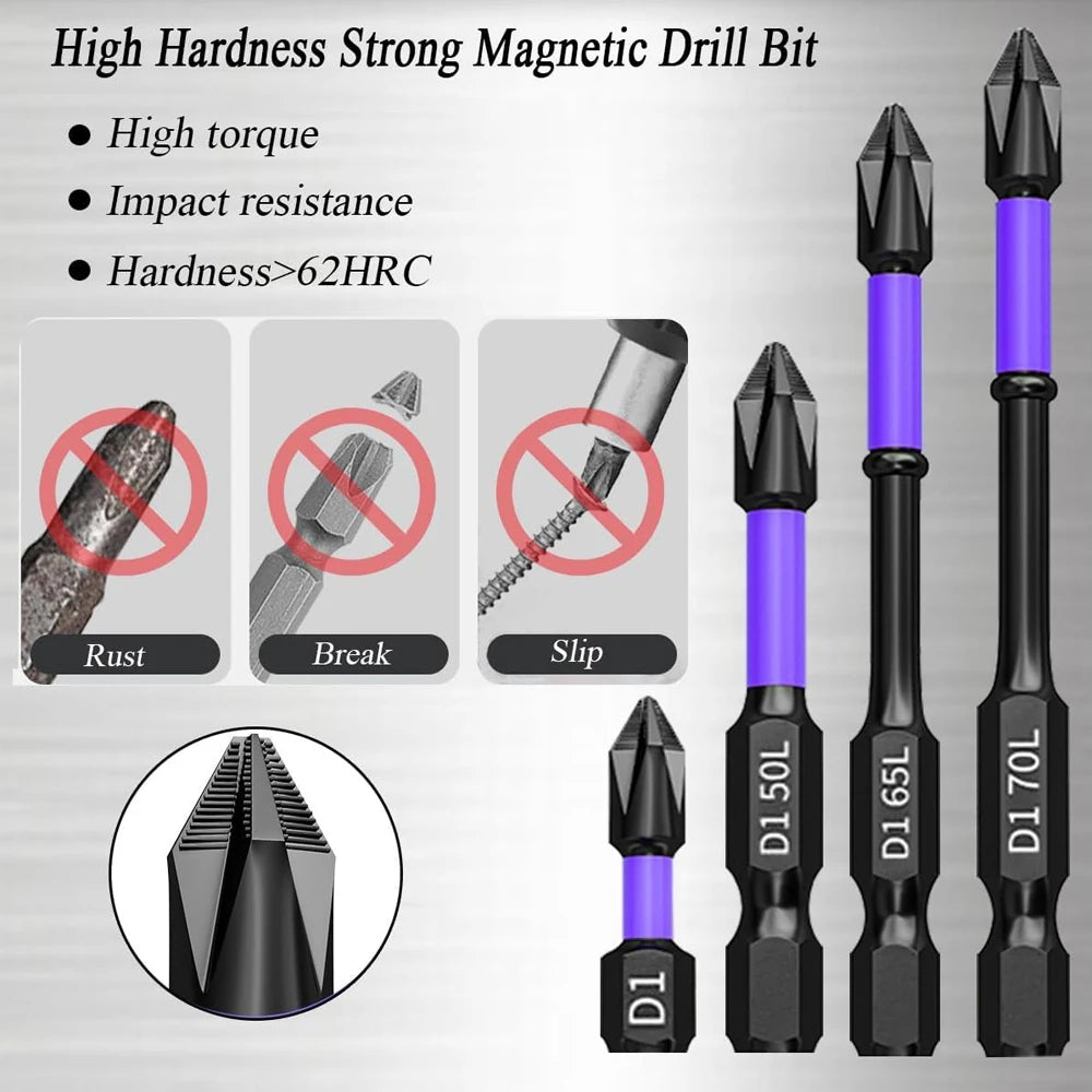 Magnetic Impact Phillips Bit Set - Anti-Slip Long Driver