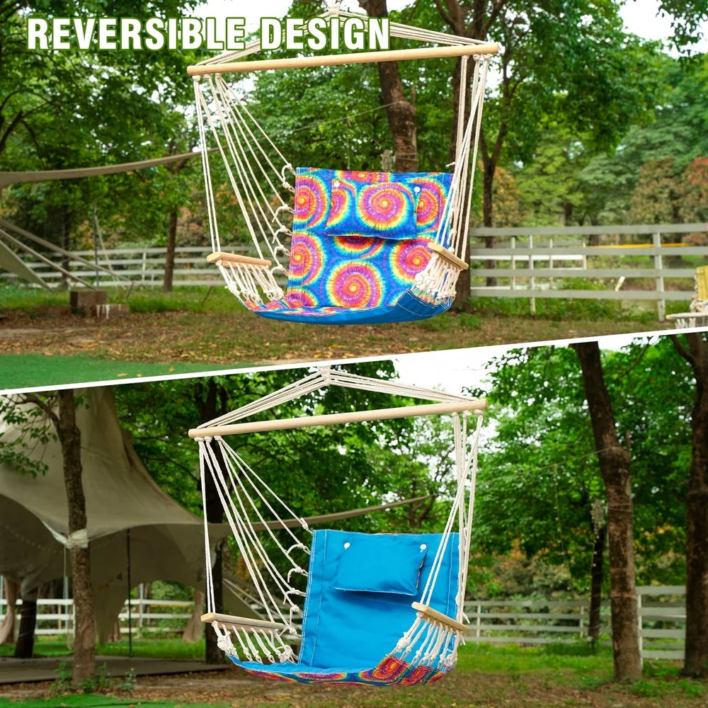 Hammock Chair with Pillow Wooden Arms, 275 lbs Capacity