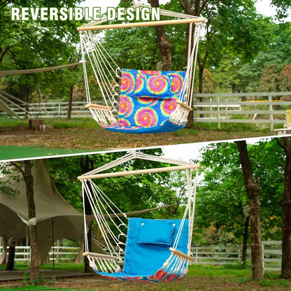 Hammock Chair with Pillow Wooden Arms, 275 lbs Capacity