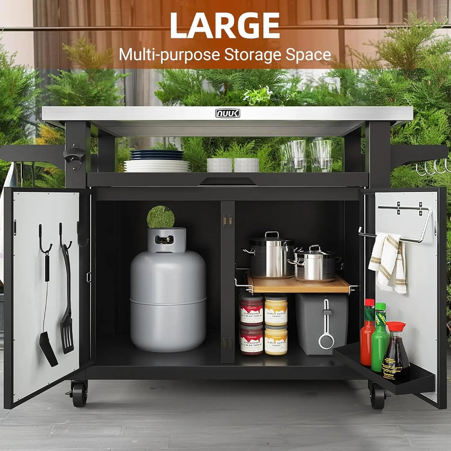 Outdoor Grill Cart with Storage Cabinet