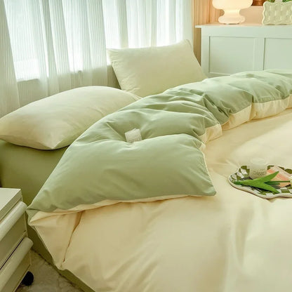 2-side Solid Color Brush Fabric Bed Set