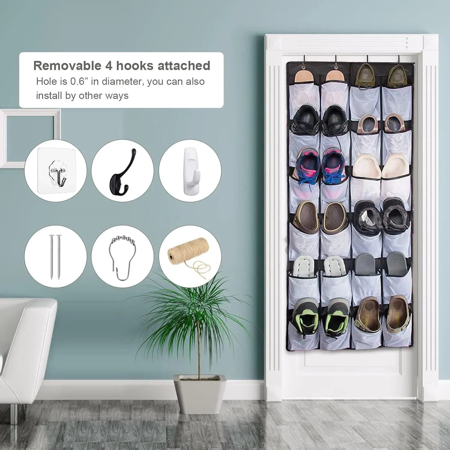 Over The Door Shoe Rack - 12 Pair Hanging Shoe Organizer