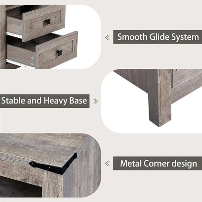 Farmhouse Bedroom Set: Rustic Grey 6-Drawer Double Dresser + Nightstands