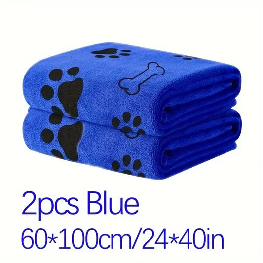 2pcs Soft Microfiber Dog Towels - Quick Dry, Absorbent Pet Bath & Grooming Towels