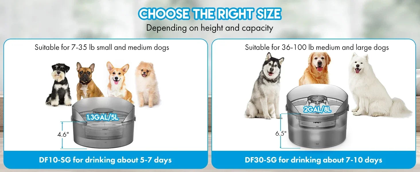 Dog Water Fountain 2 Gallon - 8L Large Automatic Dispenser