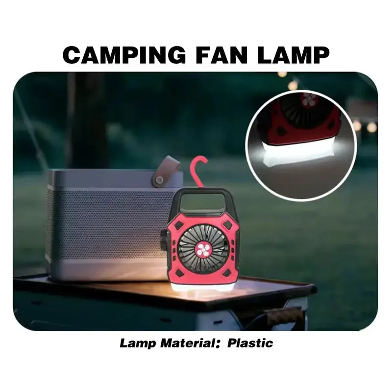 2-in-1 Portable LED Camping Fan Lamp, USB Rechargeable