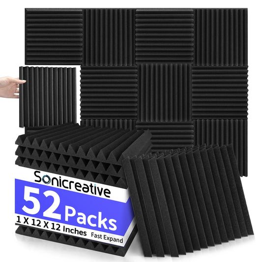 52 Pack Cheap Acoustic Foam Panels, Large Sound Proof Foam Panels for Walls