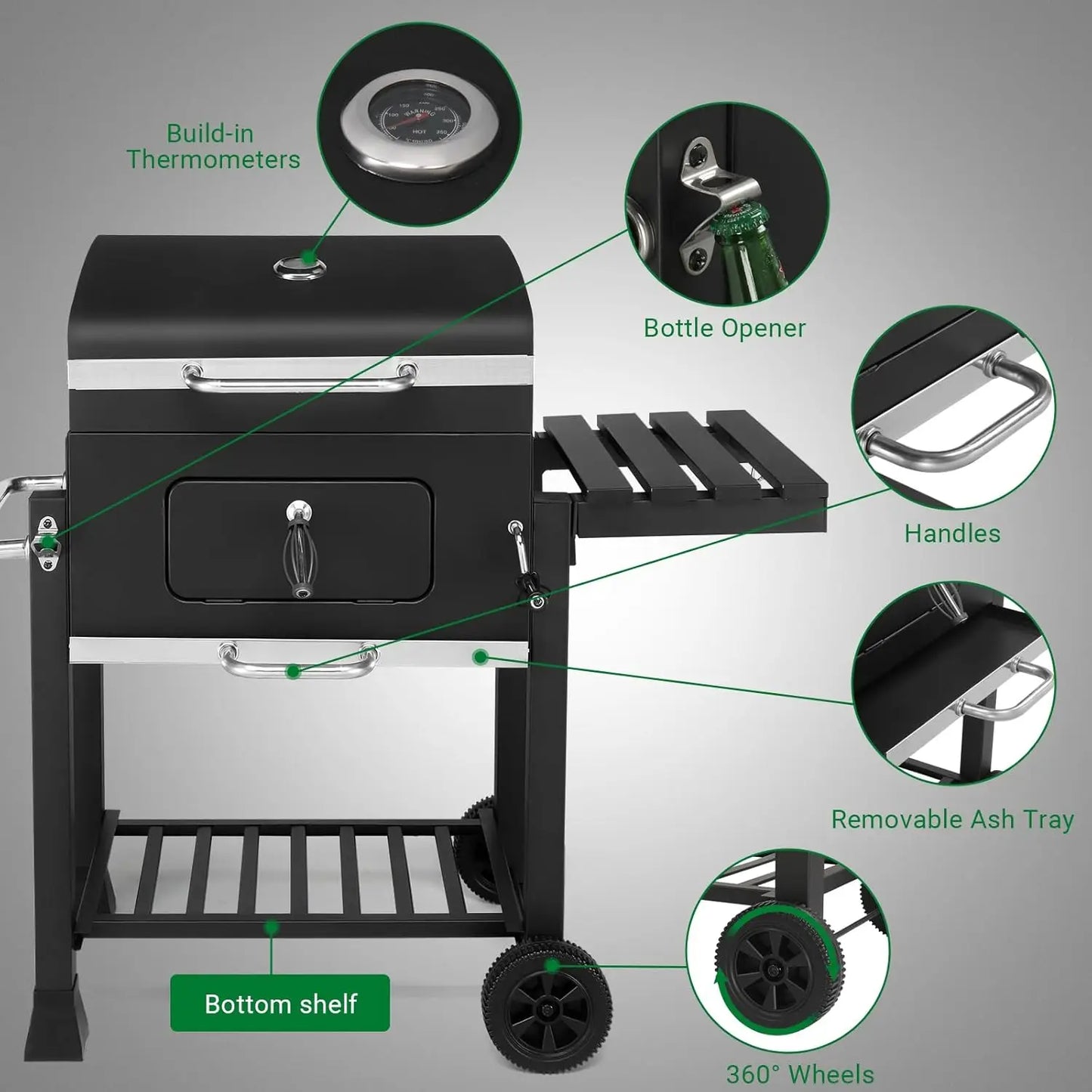 Large Barrel Charcoal BBQ Grills with 794 SQ.IN. Cooking Area