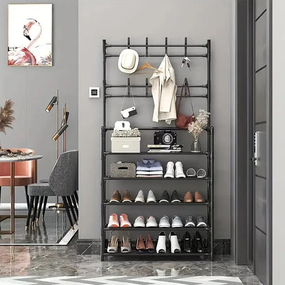 A clothes hanger and shoe rack
