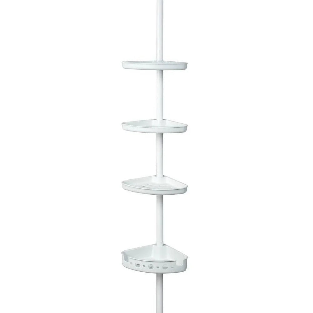 Adjustable Tension Shower Pole Caddy, 3 Shelves Deep Basket, fits 5 to 8 Feet