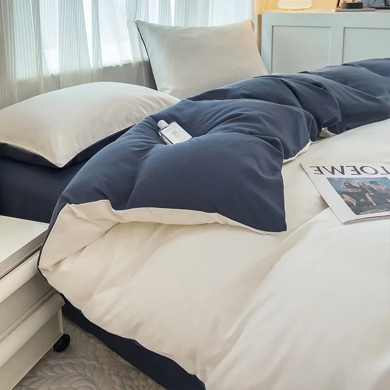 2-side Solid Color Brush Fabric Bed Set